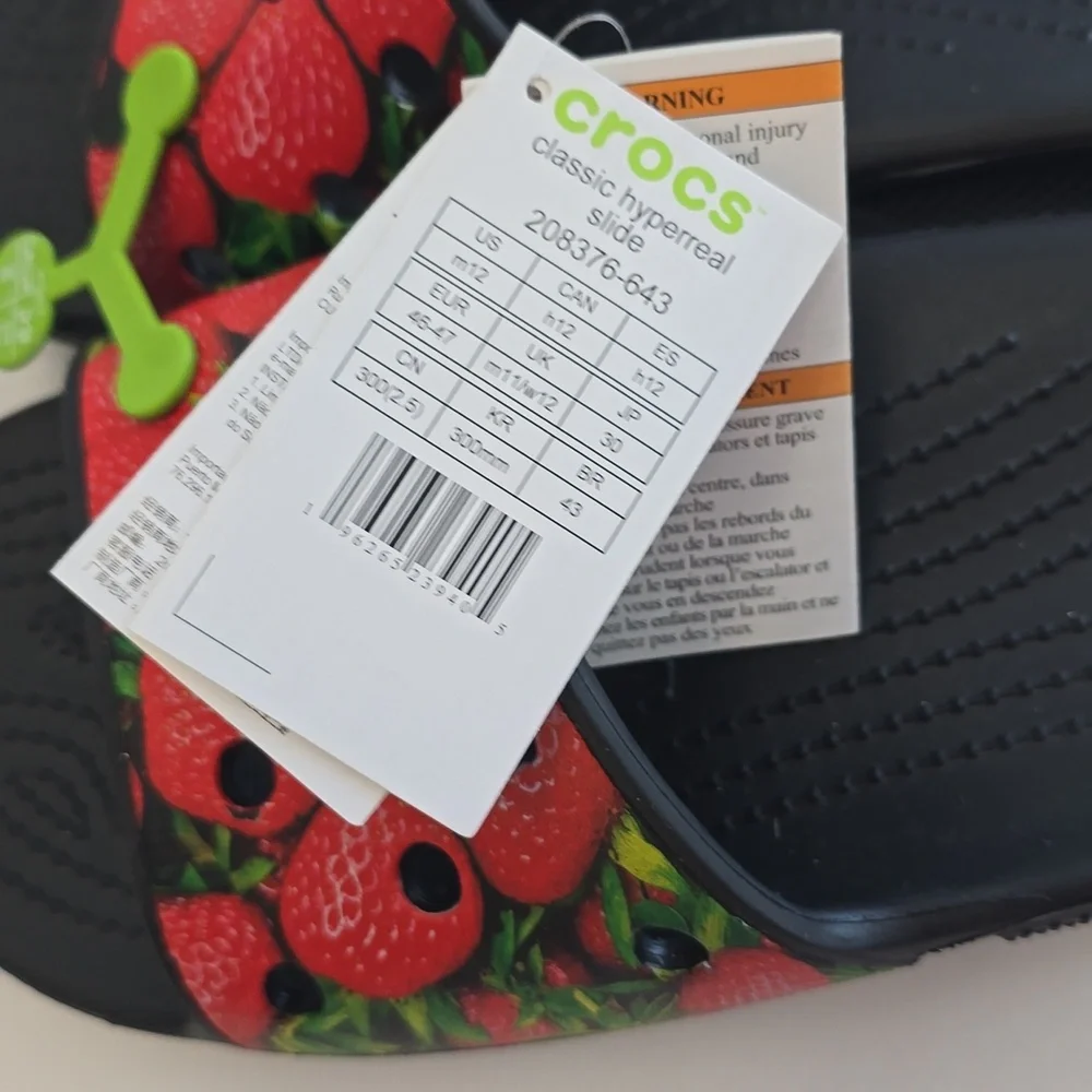 NWT Crocs Men's Classic Hyperreal Strawberry Slides Size 12